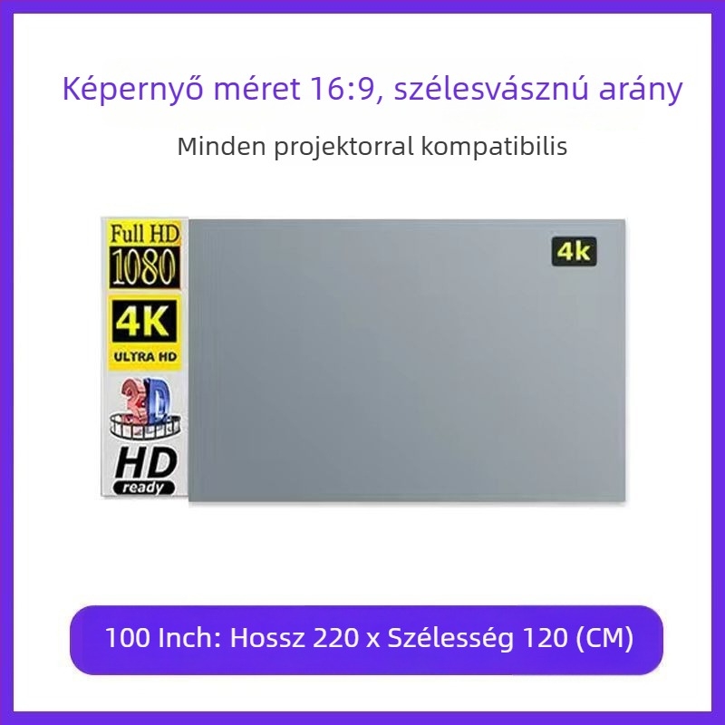 Összecsukható 4K anti-reflektív vetítővászon nappali otthoni nézéshez, fúrás nélkül, egyszerű telepítés