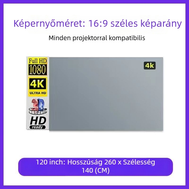 Összecsukható 4K anti-reflektív vetítővászon nappali otthoni nézéshez, fúrás nélkül, egyszerű telepítés