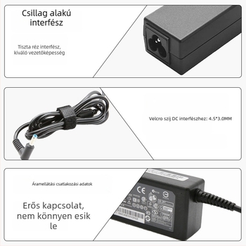 HP noteszgép töltő 65W, 19.5V 3.33A, bemenet 100-240V, közvetlen töltés, modell Hp-19.5v3.33a
