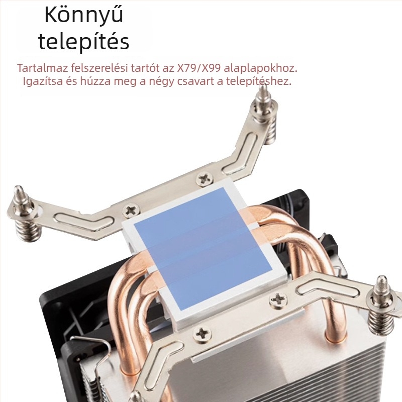 CPU hűtő modell x4, 4 hőcsővel, réz–alumínium konstrukció, 1800 RPM, zaj 35 dBA