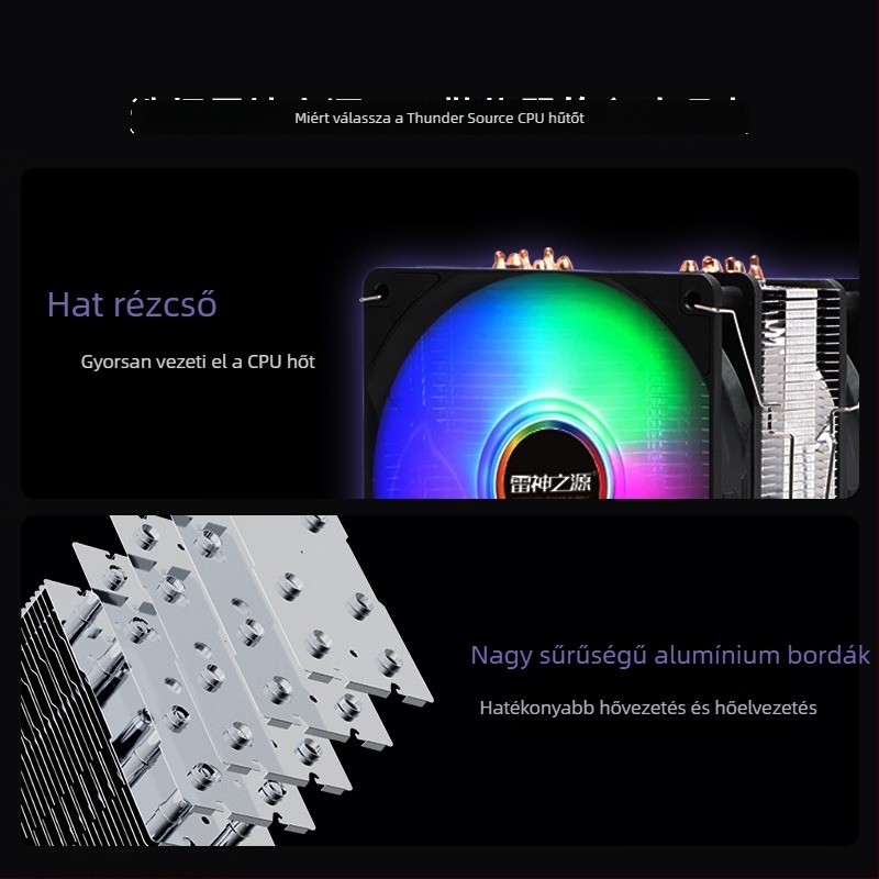CPU hűtő modell x4, 4 hőcsővel, réz–alumínium konstrukció, 1800 RPM, zaj 35 dBA