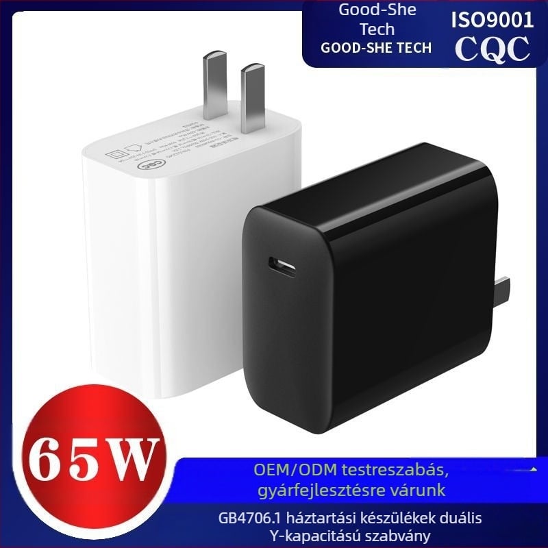 USB-C PD65W töltő egyetlen porttal, kimenet 20V/3.25A, bemenet 100-240V