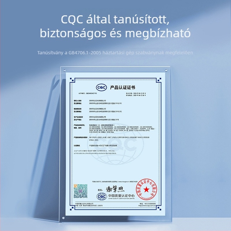 USB-C PD65W töltő egyetlen porttal, kimenet 20V/3.25A, bemenet 100-240V