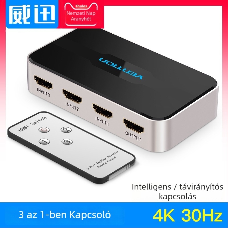 Weixun HDMI kapcsoló/elosztó, AFFH0, 4K 30 Hz, távoli ébresztés