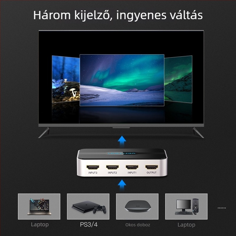 Weixun HDMI kapcsoló/elosztó, AFFH0, 4K 30 Hz, távoli ébresztés