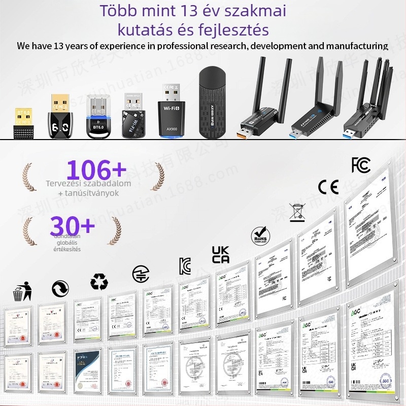 Driver-mentes USB 3.0 vezeték nélküli hálózati kártya, Wi-Fi 7, 6500 Mbps, asztali számítógéphez, 2.4/5/6 GHz, 802.11be