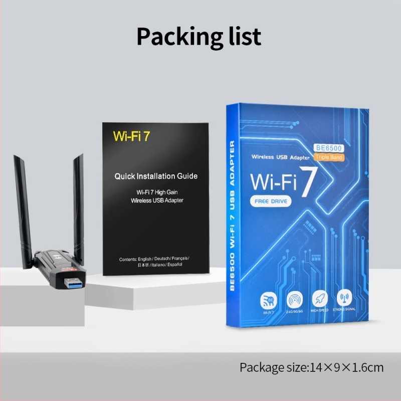 Driver-mentes USB 3.0 vezeték nélküli hálózati kártya, Wi-Fi 7, 6500 Mbps, asztali számítógéphez, 2.4/5/6 GHz, 802.11be