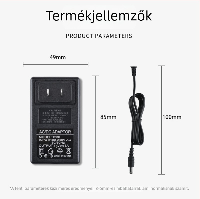 Fali adapter 15V 3A digitális fotókeretekhez, közvetlen töltés, bemenet 100–240V
