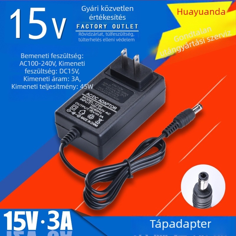 Fali adapter 15V 3A digitális fotókeretekhez, közvetlen töltés, bemenet 100–240V