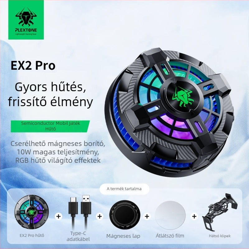 EX2 PRO mobiltelefon hűtő mágneses hátoldali klippel és ventilátorral, univerzális, Type-C interfész, fém, 170 g, 10 W