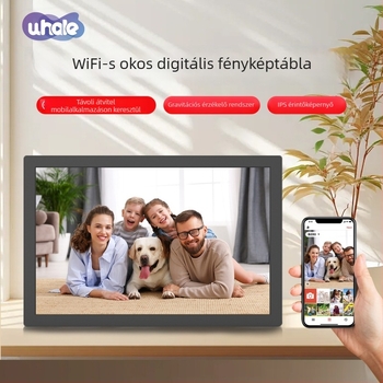 WiFi Digitális Fotókeret érintőképernyővel és gravitációs érzékelővel, 1280x800 felbontás, 32 GB tárhely, TF-kártya támogatás, Videólejátszás
