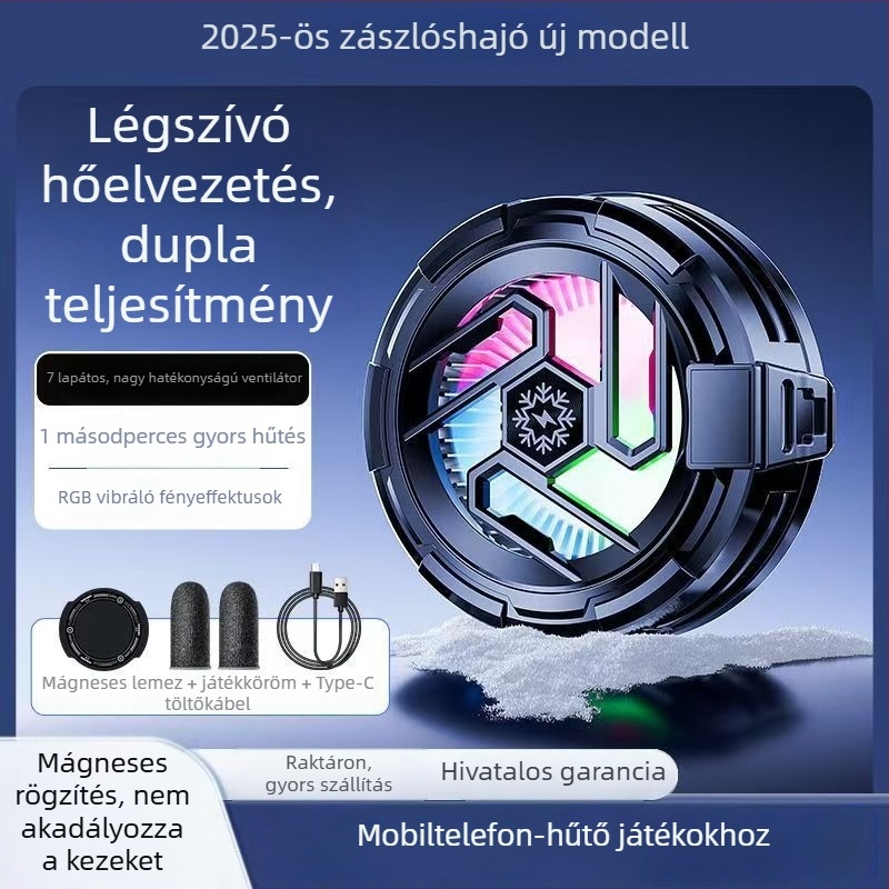 Mágneses, csendes okostelefon-hűtő játékhoz és élő közvetítéshez, 60 mm, Type-C, hőmérséklet-kijelző