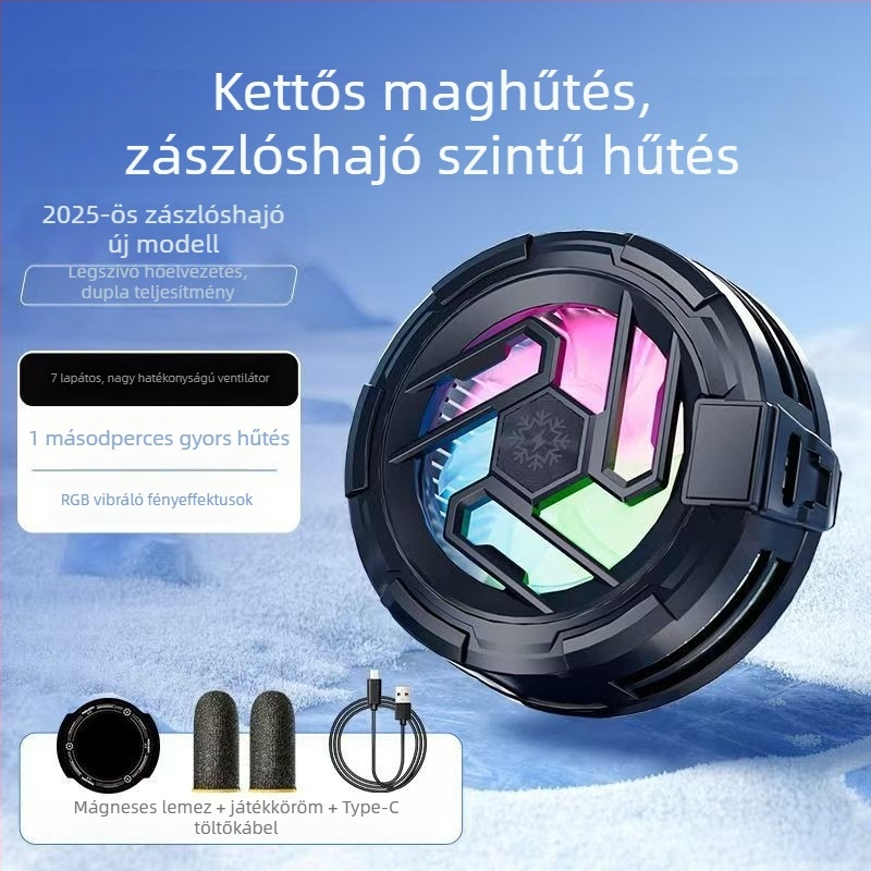 Mágneses, csendes okostelefon-hűtő játékhoz és élő közvetítéshez, 60 mm, Type-C, hőmérséklet-kijelző