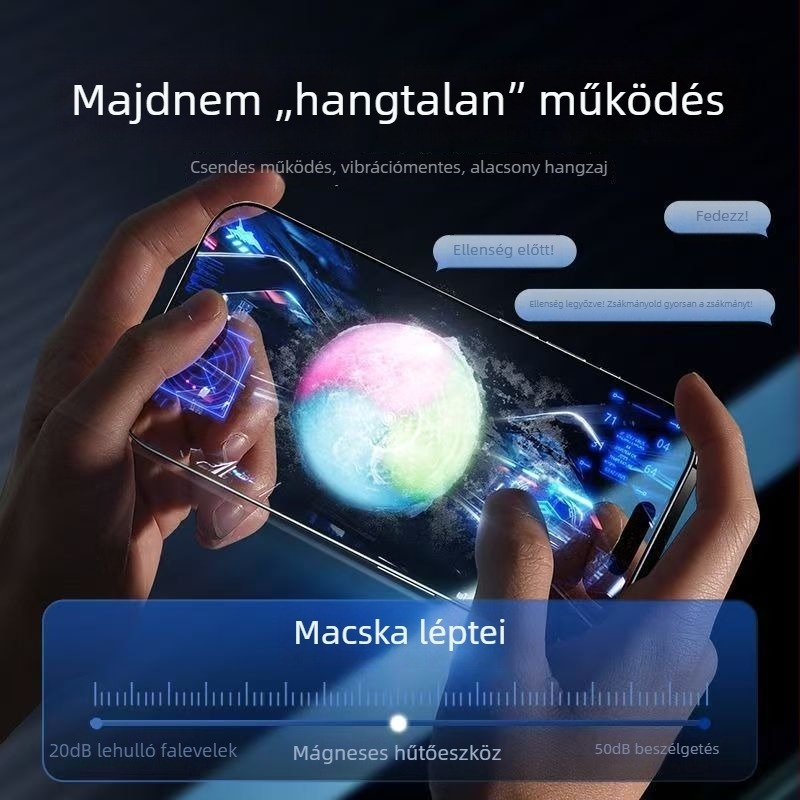 Mágneses, csendes okostelefon-hűtő játékhoz és élő közvetítéshez, 60 mm, Type-C, hőmérséklet-kijelző