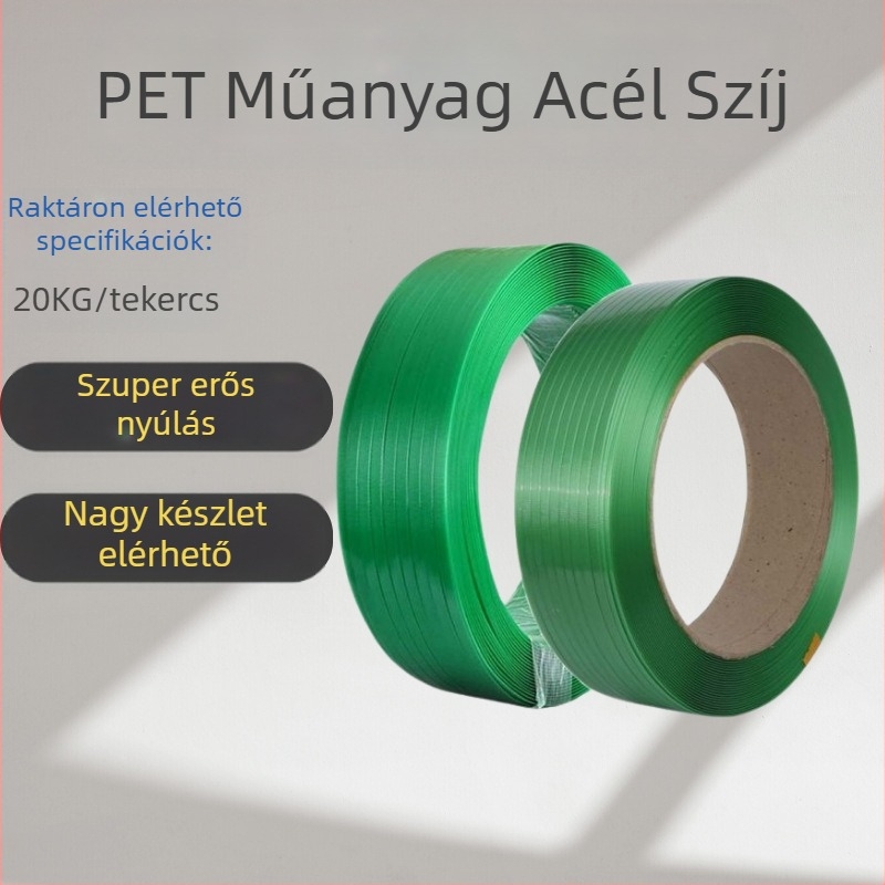 Műanyag-acélszalag csomagoláshoz | Vastagság 0,6–1,0 mm, Húzószilárdság 500 kg, Súly 20 kg, Tekercs külső átmérője 400 mm, Tekercs belső átmérője 205 mm