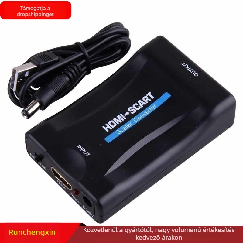 HDMI–SCART átalakító 1080P felbontással, távoli ébresztés támogatással, áramellátás-kezeléssel