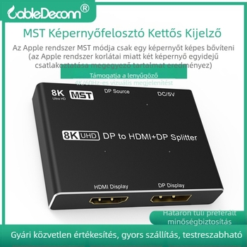 DP–DP/HDMI 2–in–1 MST elosztó laptophoz, kettős kijelző, 8K30Hz