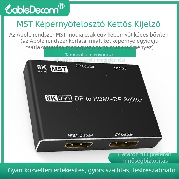 DP–DP/HDMI 2–in–1 MST elosztó laptophoz, kettős kijelző, 8K30Hz