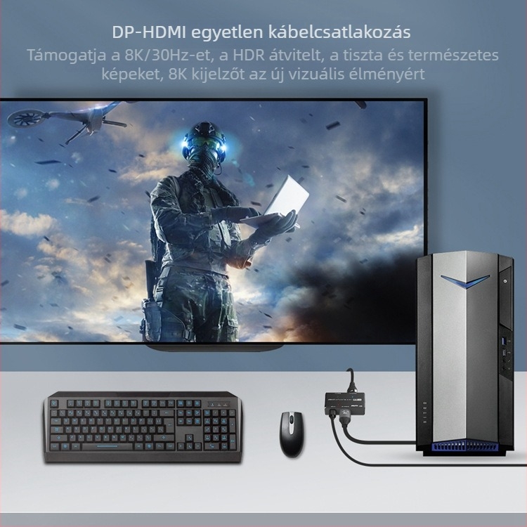 DP–DP/HDMI 2–in–1 MST elosztó laptophoz, kettős kijelző, 8K30Hz