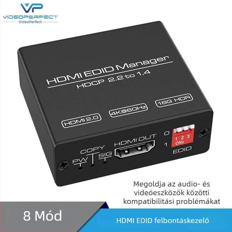EDID-kezelő HDMI kapcsoló: felbontásbeállítás 4K60Hz-ről 1080p-re, HDCP 2.2, EDID-kezelés, OEM-feldolgozás, irodai értekezletekhez
