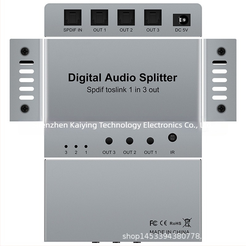 KYFT13 Digitális optikai audió osztó SPDIF Toslink 1x3, tápegység tartozékkal, távirányító, OEM elérhető