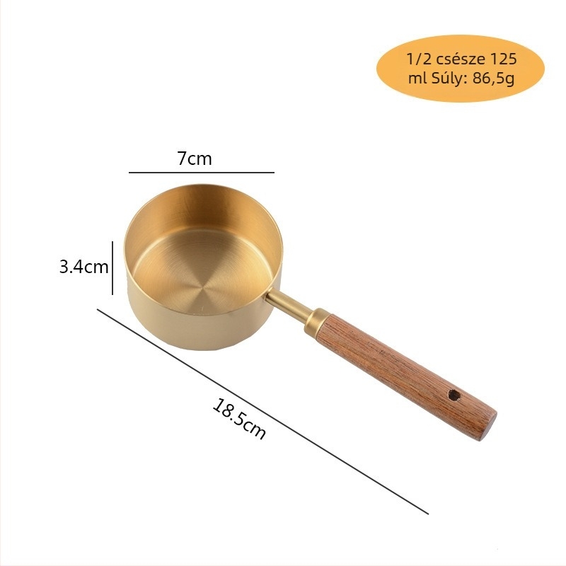 Rozsdamentes acél mérőedények és merőkanalak készlet acaciafa nyéllel, nyolcrészes, európai stílusú sütéshez