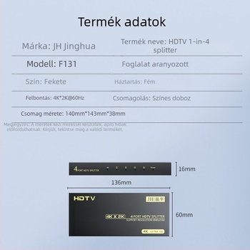 Jinghua HDMI osztó 1 bemenet 4 kimenet, modell F131