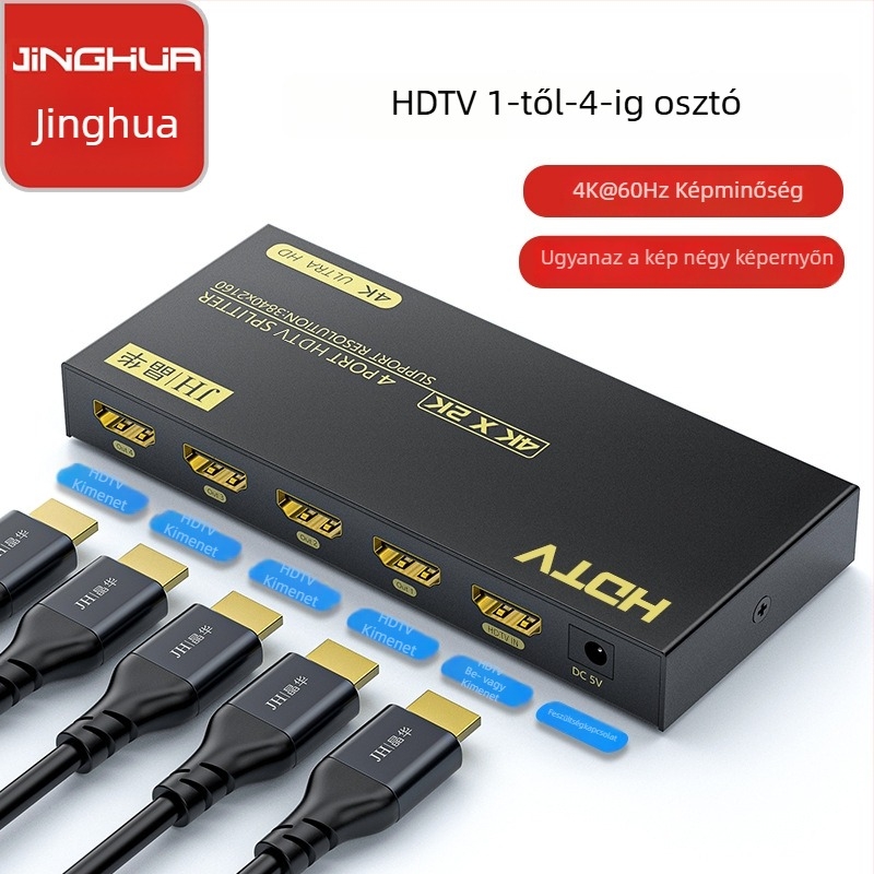 Jinghua HDMI osztó 1 bemenet 4 kimenet, modell F131
