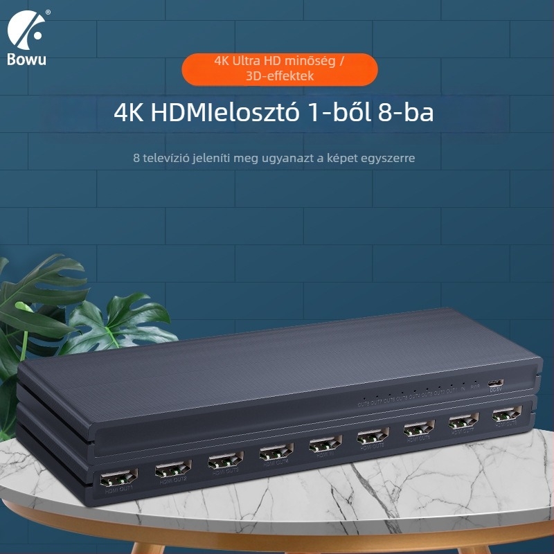 HDMI elosztó 1x8, 4K@30Hz, BOWU BW-4KHS109P, kapcsoló/elosztó, tápellátás kezelése
