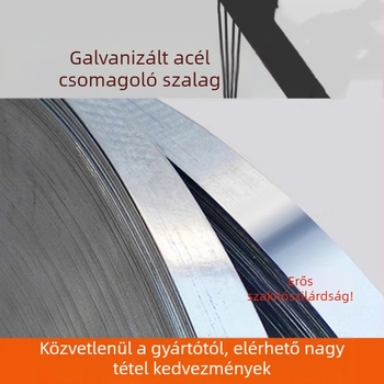 Ipari osztályú galvanizált acél heveder, építőanyagok csomagolására, húzóerő 200 kg, tekercs belső átmérője 300 mm