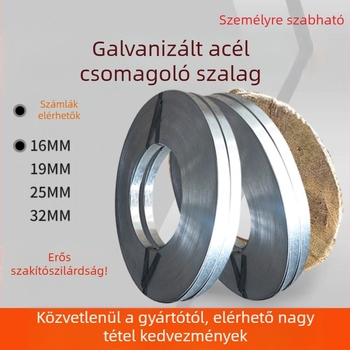 Ipari osztályú galvanizált acél heveder, építőanyagok csomagolására, húzóerő 200 kg, tekercs belső átmérője 300 mm