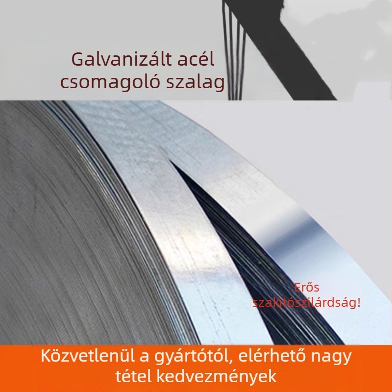 Ipari osztályú galvanizált acél heveder, építőanyagok csomagolására, húzóerő 200 kg, tekercs belső átmérője 300 mm