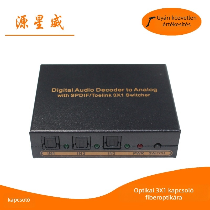 Optikai SPDIF 3x1 kapcsoló Dolby AC3/DTS audió dekóderrel