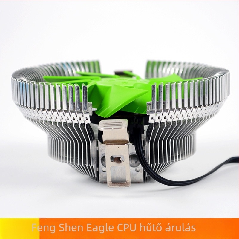 Wanjia stílusú Eagle CPU hűtő radiátor, alumínium felépítés, hidraulikus csapágy, hangtalan működés 2200 RPM-ig, 3‑pin alaplap csatlakozó