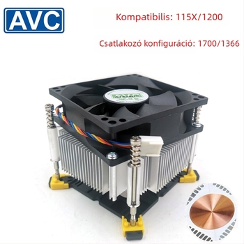 AVC CPU hűtőventilátor 1366/1155/1150 foglalatokhoz, modell 1700, hidraulikus csapágy, réz- és alumínium ötvözet, 2000 rpm