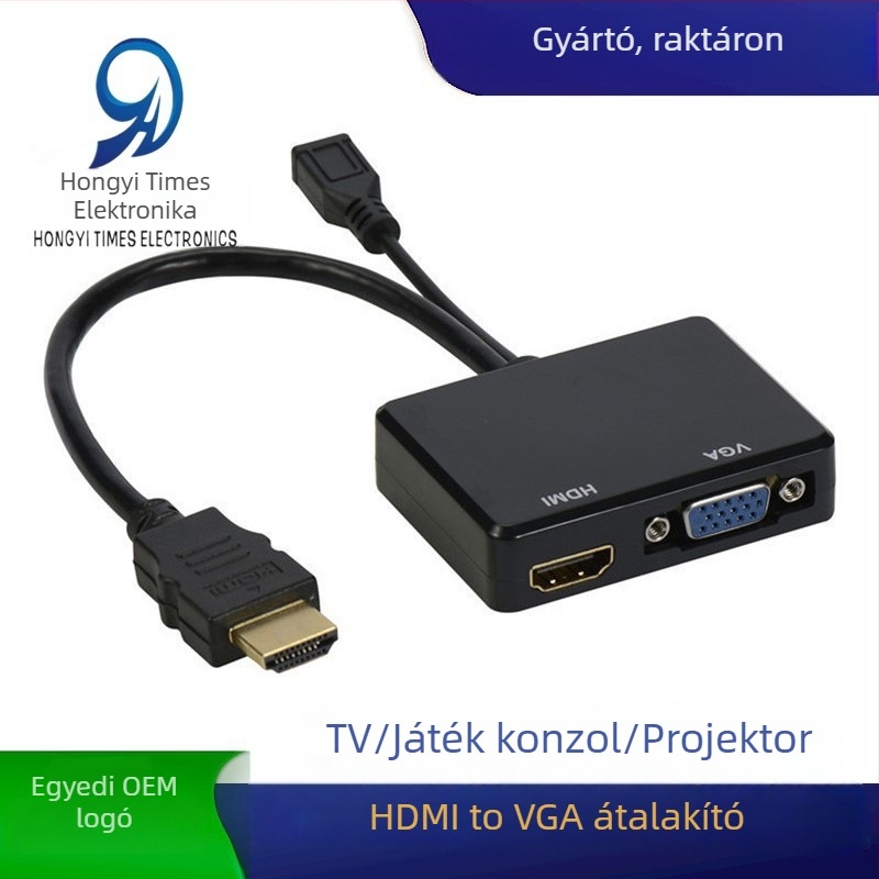HDMI–HDMI+VGA átalakító audió elosztóval, 1080P, 22 cm kábel, energiaellátás-kezelés, minden rendszerhez kompatibilis