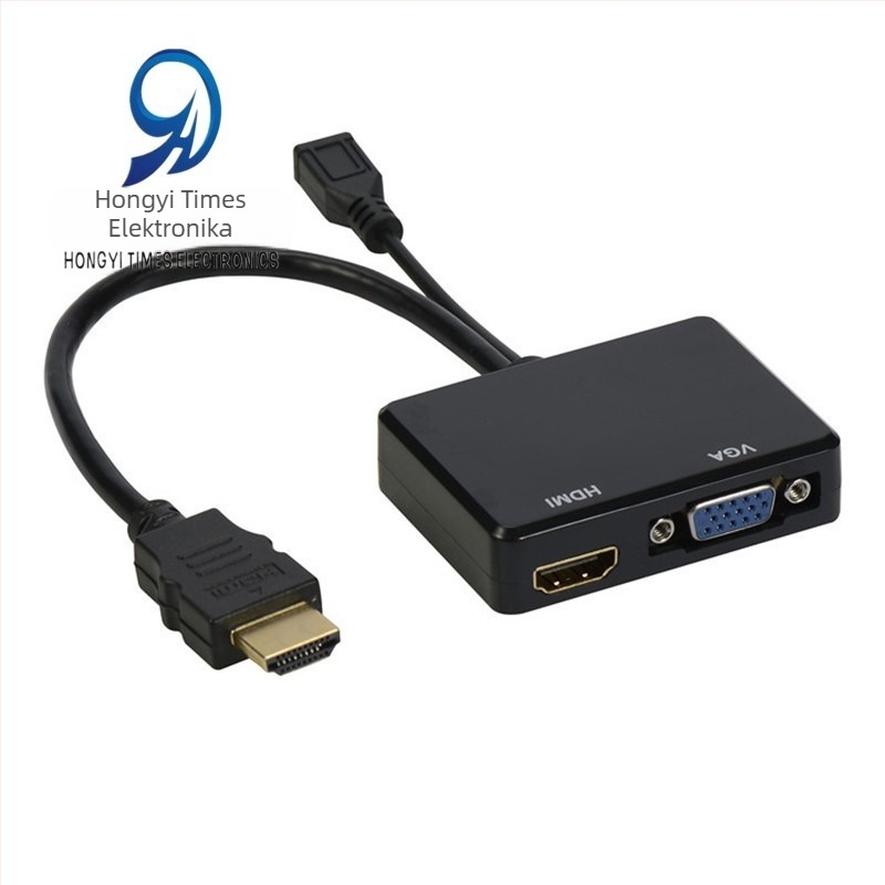HDMI–HDMI+VGA átalakító audió elosztóval, 1080P, 22 cm kábel, energiaellátás-kezelés, minden rendszerhez kompatibilis