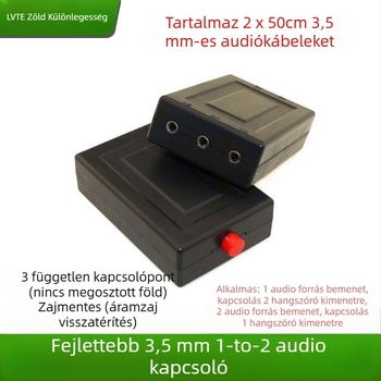 Green Special L902 3,5 mm-es audió kapcsoló, 2 bemenet, 1 kimenet, két 0,5 m kábel