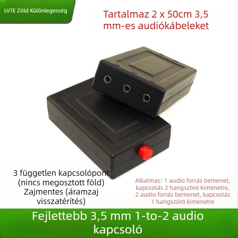Green Special L902 3,5 mm-es audió kapcsoló, 2 bemenet, 1 kimenet, két 0,5 m kábel