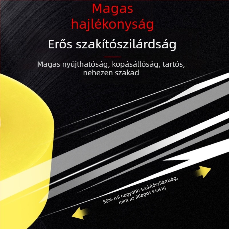 Csomagoló szalag, BOPP alapú, termikus ragasztó, 1,8 mm vastagság, magas viszkozitás, -10–40°C hőmérséklet-tartomány