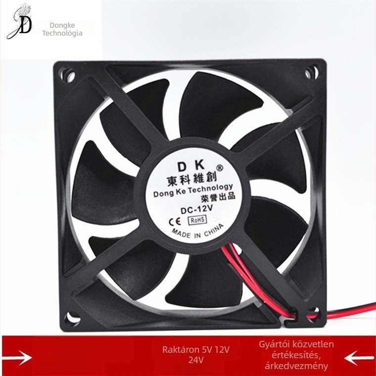 Némított szerverház hűtőventilátor 9025/9225, 5V/12V/24V, olajcsapágyak, 3000 RPM, 29 dB