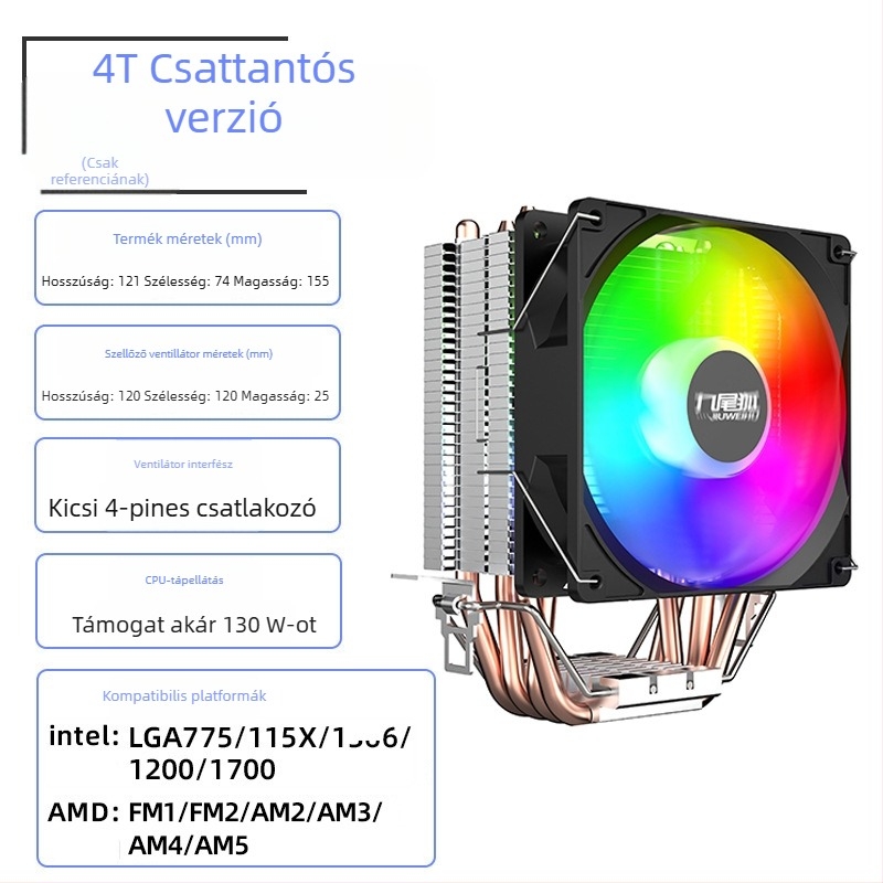 CPU hűtő 4 rézcsővel, hidraulikus csapágy, 1500 RPM, 27,5 dB, kompatibil Intel 1151/1700 és AMD többplatformos