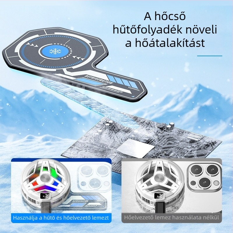 Mobiltelefon hűtő radiátor mágneses NdFeB lemezzel és hővezető kétoldalas ragasztószalaggal, alumínium ötvözet, 19 g, modell J01