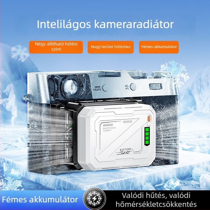 Kamera hűtő radiátor félvezetős hűtéssel, intelligens hőmérséklet-vezérlés, négyfokozat digitális kijelző, univerzális több kamera modellhez, HKII C-3 — kb. 15 W, tömeg 200 g, PC+alumínium ötvözet