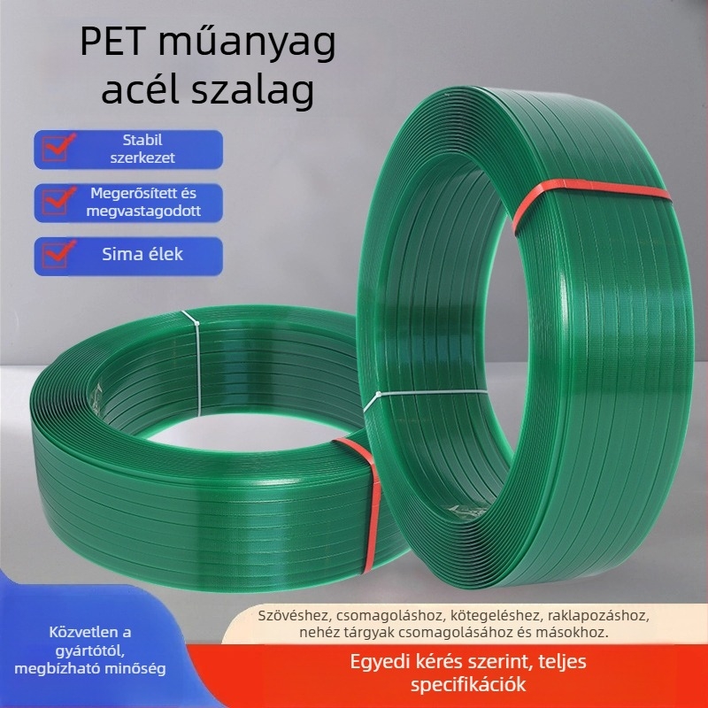 PET műanyag heveder csomagoláshoz, 1.2 mm vastagság, szakítószilárdság 420 kg, tömeg 20 kg, kód 0133PET