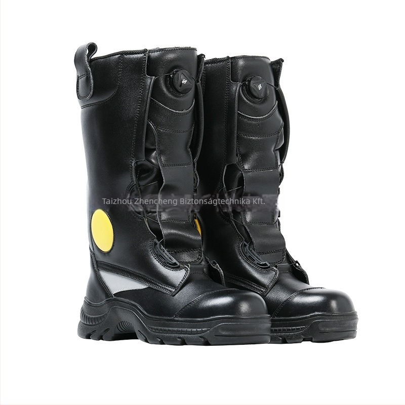 Tűzoltó bőr bakancs, lángálló, ütés- és perforáció elleni védelem, gumitalp, tehénbőr