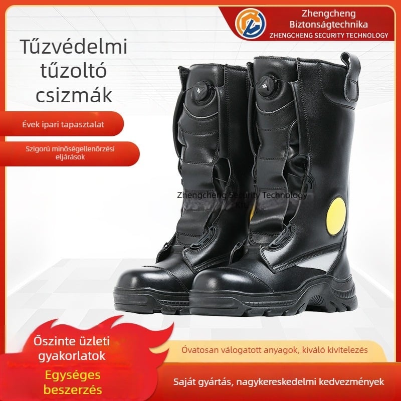 Tűzoltó bőr bakancs, lángálló, ütés- és perforáció elleni védelem, gumitalp, tehénbőr