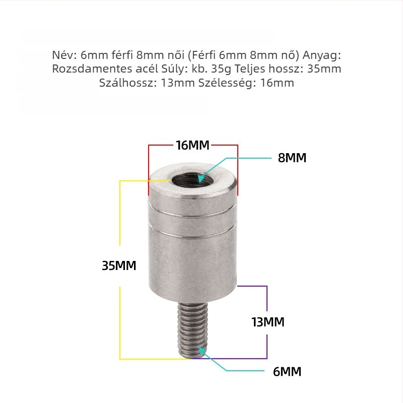 Hálófej adapter, 6–8 mm átmérő, rozsdamentes acél reduktor, csavar és anya, többfunkciós kiegészítők