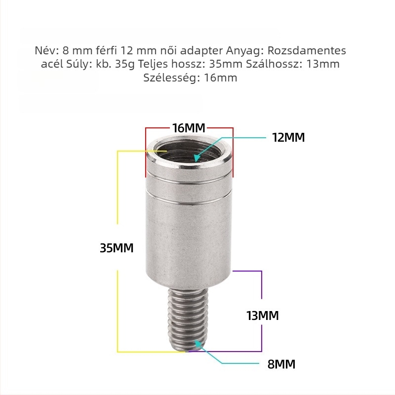 Hálófej adapter, 6–8 mm átmérő, rozsdamentes acél reduktor, csavar és anya, többfunkciós kiegészítők