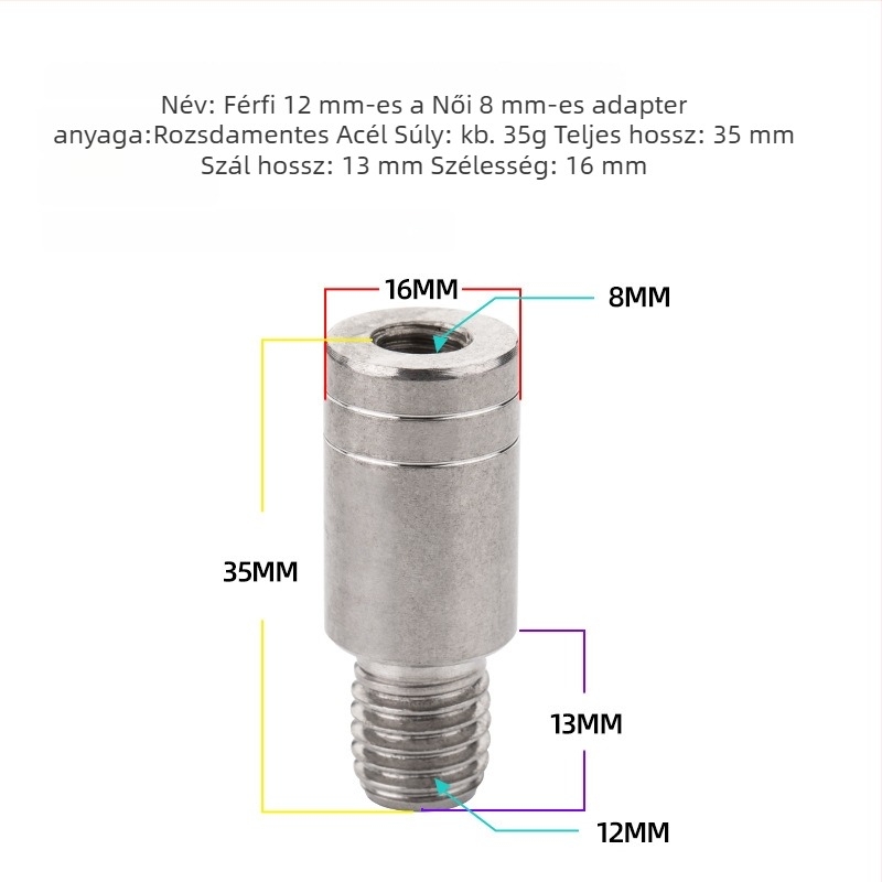 Hálófej adapter, 6–8 mm átmérő, rozsdamentes acél reduktor, csavar és anya, többfunkciós kiegészítők